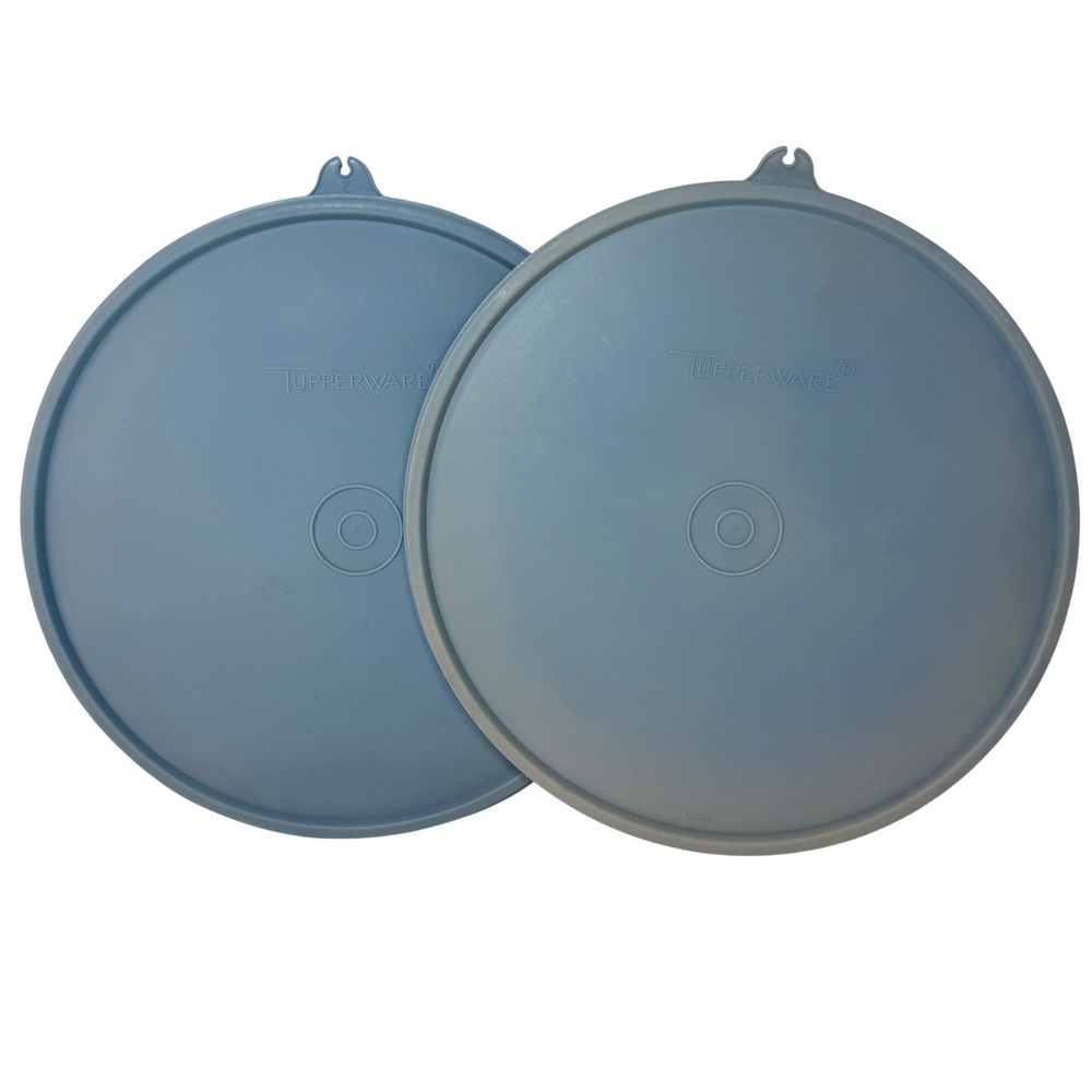 Vintage Tupperware Blue Round Replacement Lids 230-8 230-15 Set of 2 USA 9 In *